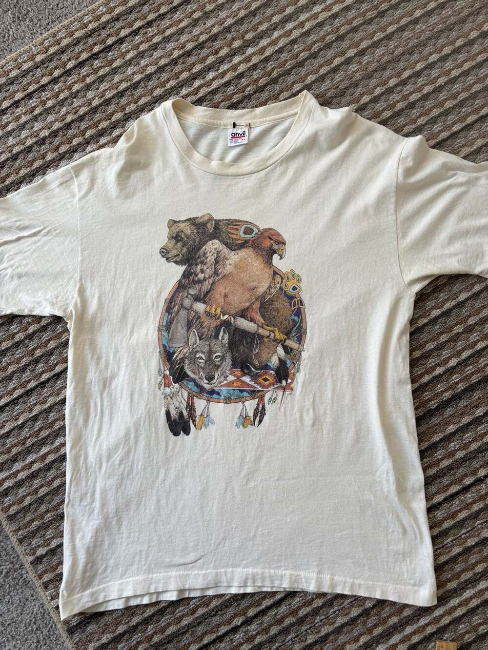 Vintage 90s Anvil Native American Wildlife Animals Dream Catcher T-Shirt XL